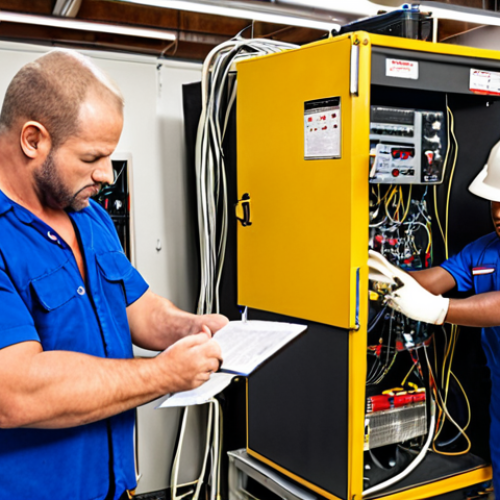 Home 11 **
A diverse team of AC technicians receiving safety training, led by a confident, experienced mechanic demonstrating proper safety procedures with equipment. Emphasize a clean, organized workshop setting.
**